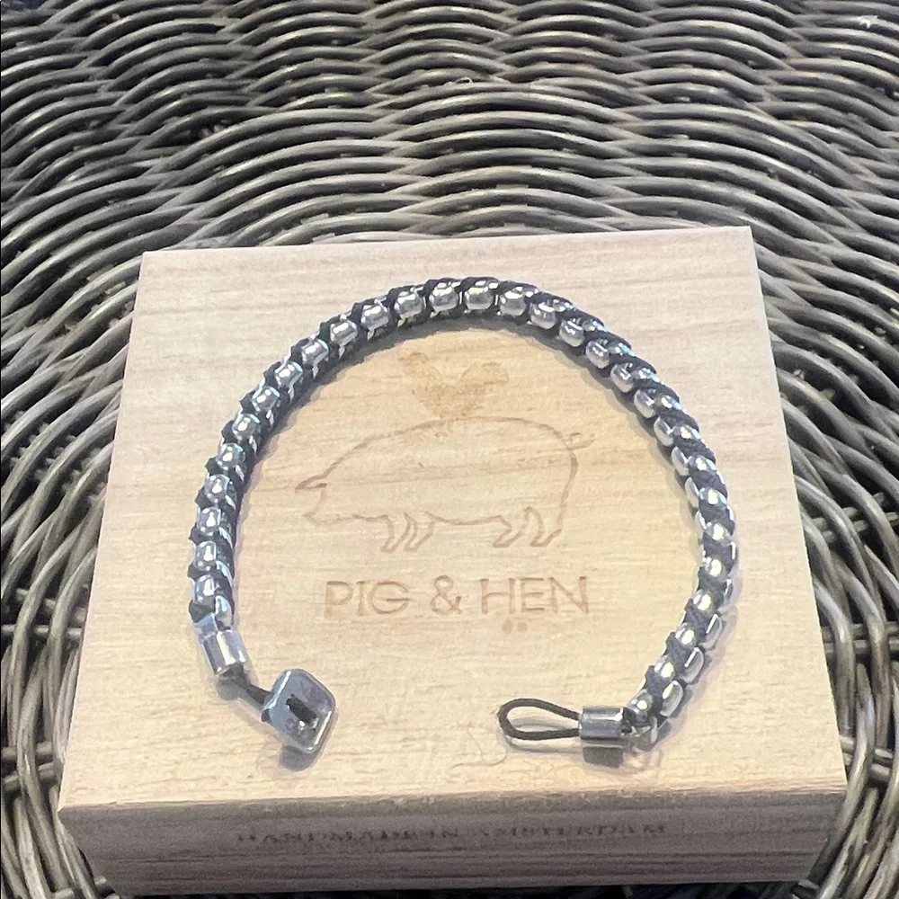 Pig & Hen Men's Silver Braided Stainless Steel Bracelet